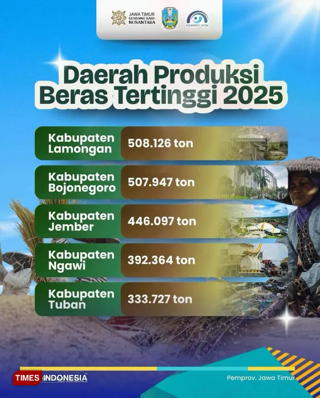 BPS: Jember Penghasil Beras Terbesar Ketiga di Jawa Timur