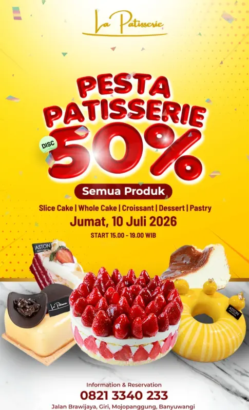 Foto. Pamflet Diskon La Patisserie Cake Shop Banyuwangi. (Foto: La Patisserie for TIMES Indonesia).