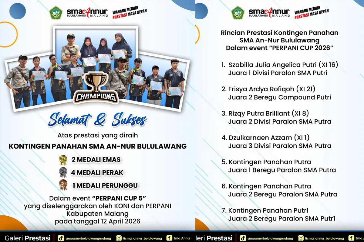 Tim Panahan SMA An-Nur Bululawang, Malang, Bersinar di PERPANI Cup 2026, Borong 7 Medali Bergengsi