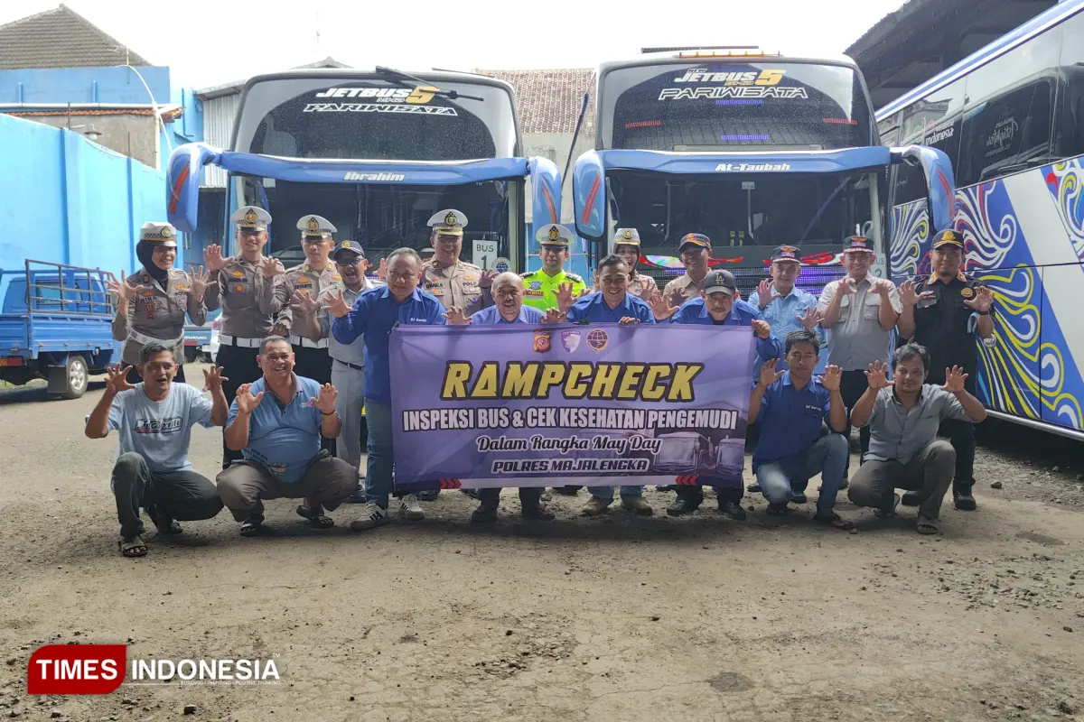 Jelang May Day 2026, Polisi Ramp Check Bus Pengangkut Buruh dari Majalengka ke Jakarta