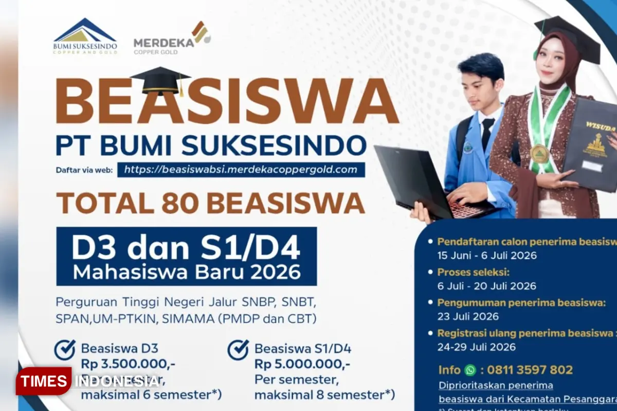 PT BSI Buka Program Beasiswa BSI 2026, Pendaftaran hingga 6 Juli 206